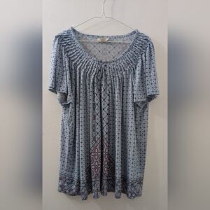 Style & Co. Light Blue Geometric Blouse